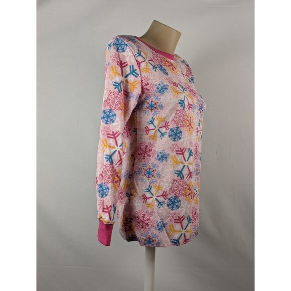 Joe Boxer L‎ Pink Snowflake Thermal Pajama Top Crew Neck Long Sleeves Sleep Cozy - Picture 5 of 7